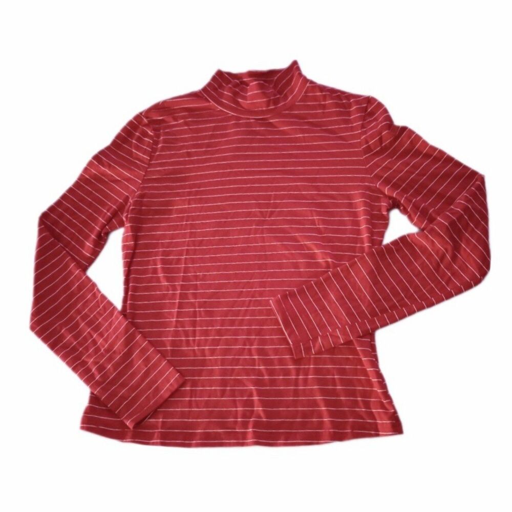 Shein Red Striped Turtleneck Top sz Large Womens